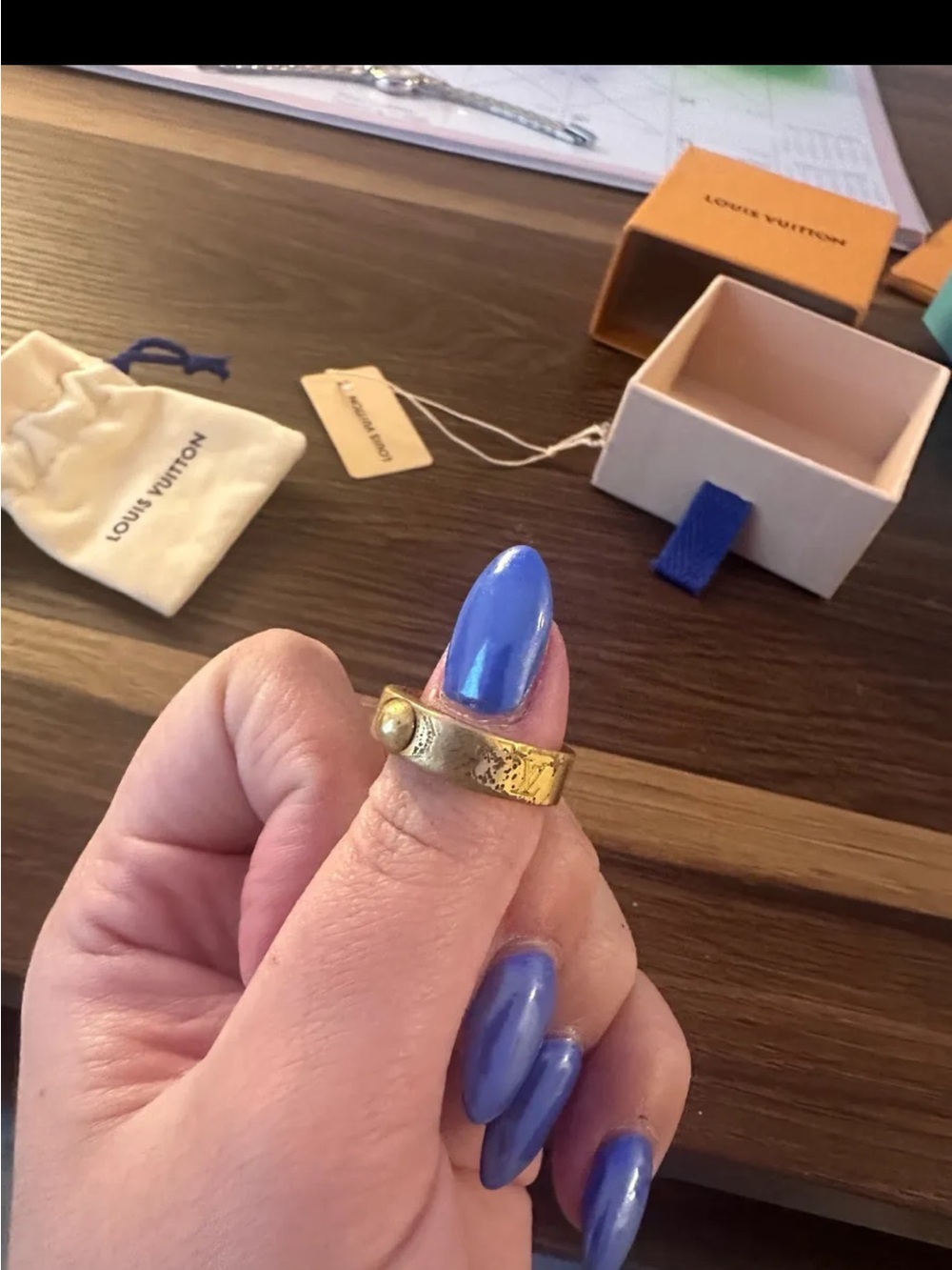 Louis Vuitton Gold-Tone Signature Band Ring - Picture 3 of 5